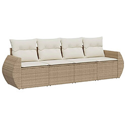 vidaXL Salon de jardin avec coussins 4 pcs beige résine tressée