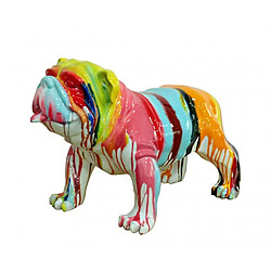 Meubletmoi Statue chien avec coulures peintures multicolores H38 cm - BULLDOG 03