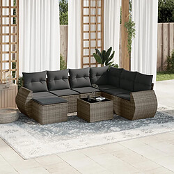 vidaXL Salon de jardin 8 pcs avec coussins gris résine tressée 