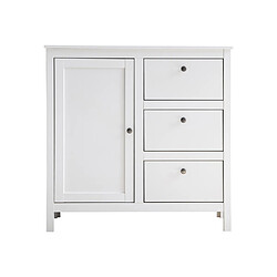 Pegane Commode, meuble de rangement avec 1 porte et 3 tiroirs coloris blanc mat - Longueur 96 x hauteur 98 x profondeur 38 cm 