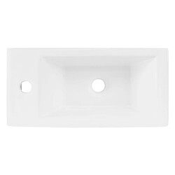 ML-Design Lavabo en Céramique, Rectangulaire, 51x25x13 cm, Blanc, Trou pour Robinet à Gauche, Montage Mural ou Sur Plan, Vasque à Poser, Lave Mains Petit Évier Supendu pour Salle de Bain Toilette