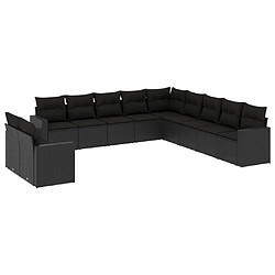 vidaXL Salon de jardin 11 pcs avec coussins noir résine tressée