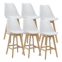 Helloshop26 Lot de 6 tabourets de bar plastique synthétique hêtre 105 x 48 x 58 cm blanc 03_0008724 