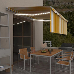 Maison Chic Auvent manuel rétractable avec store | store extérieurs de porte | Marquise Brise-soleil et LED 4x3m Jaune et blanc -GKD78040