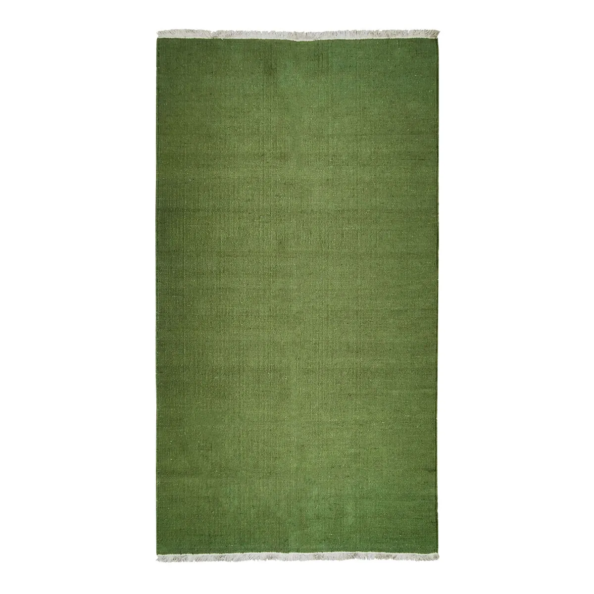 Thedecofactory ESSENCE - Tapis en jute et coton avec franges vert foncé 80x150