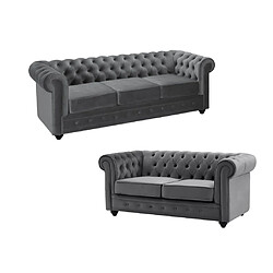 Vente-Unique Canapés 3 places et 2 places en velours anthracite CHESTERFIELD 