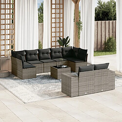 Maison Chic Salon de jardin avec coussins 10 pcs, Ensemble Tables et chaises de jardin, gris résine tressée -GKD107362