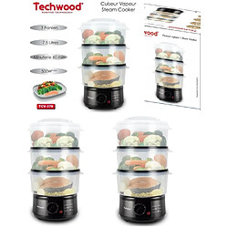 Techwood CUISEUR VAPEUR 3 ETAGES NOIR Contenance 7,5 litres 500W avec les 3 paniers