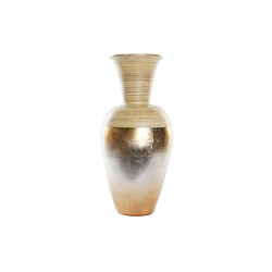 Vase DKD Home Decor Naturel Argenté Doré Nacre noire Bambou Tropical Feuille d'une plante (25 x 25 x 53 cm) 