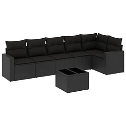 vidaXL Salon de jardin 7 pcs avec coussins noir résine tressée