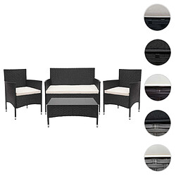 Mendler Ensemble en polyrotin HWC-F55, ensemble fauteuils, banc et table, balcon/jardin ~ noir, coussins crème