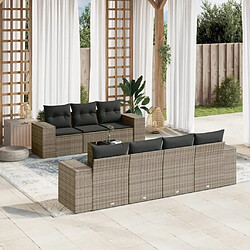 vidaXL Salon de jardin 8 pcs avec coussins gris résine tressée