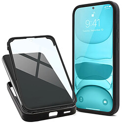 Moozy Coque 360 pour Samsung S21 FE - Coque transparente à bord noir, protection intégrale double face, coque avec protecteur d'écran intégré