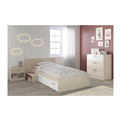 Youdoit Lit enfant réversible + chevet + commode 3 tiroirs - 121 x 193 x Hauteur 67 cm. 