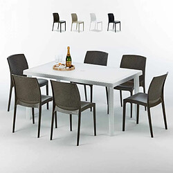 Table Rectangulaire Blanche 150x90cm Avec 6 Chaises Colorées Grand Soleil Set Extérieur Bar Café Boheme SummerLIFE, Couleur: Noir 