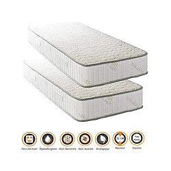 Nuits D'Or Lot de 2 Matelas Orthopédiques 100x200 x 22 cm + 2 Oreillers Mémoire + 2 Alèses - Très Ferme - Face Hiver Laine - Ame Poli Lattex Haute Densité - Hypoallergénique 