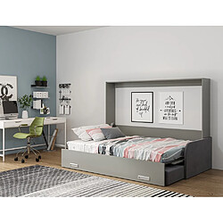 Avis Inside 75 Armoire lit escamotable VERTIGO SOFA gris mat accoudoirs + canapé tissu gris 140*200 cm