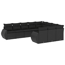 vidaXL Salon de jardin 10 pcs avec coussins noir résine tressée