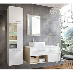 Pegane Ensemble salle de bain Antalya avec meuble + vasque + Miroir + Colonne couleur blanc / chêne sonoma