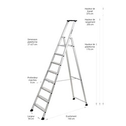 Escalux Escabeau aluminium pro 8 marches superpro