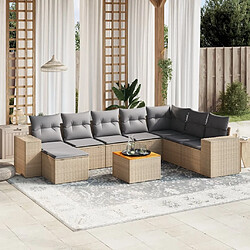 vidaXL Salon de jardin avec coussins 9 pcs beige résine tressée 