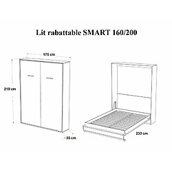 Avis Inside 75 Armoire lit escamotable SMART-V2 structure blanc mat, façade Gloss blanc brillant 160*200 cm