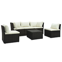 vidaXL Salon de jardin 4 pcs avec coussins Résine tressée Marron 