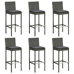 vidaXL Tabourets de bar avec coussins lot de 6 gris résine tressée 