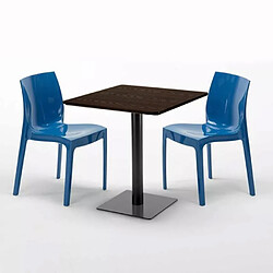 Avis Grand Soleil Table Carrée 70x70 Effet Bois avec 2 Chaises Colorées Ice Melon - Bleu