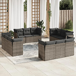 Maison Chic Salon de jardin avec coussins 12 pcs | Ensemble de Table et chaises | Mobilier d'Extérieur gris résine tressée -GKD68129