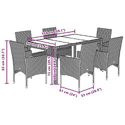 vidaXL Ensemble à manger de jardin et coussins 7 pcs beige rotin verre pas cher