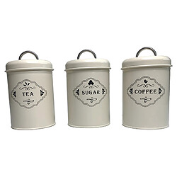 3x Boîte De Rangement De Café Ensemble Thé Biscuit Tin Sucre Organisateur Blanc Laiteux