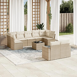 vidaXL Salon de jardin avec coussins 10 pcs beige résine tressée 