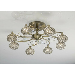 Luminaire Center Semi Plafonnier Cara 8 Ampoules laiton antique/cristal