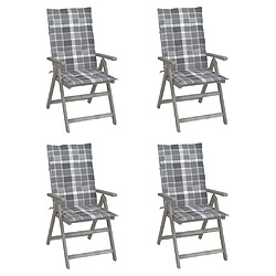 Maison Chic Lot de 4 Chaises inclinables de jardin - Fauteuil d'extérieur avec coussins Bois d'acacia -MN25515