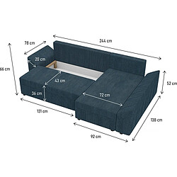 Avis Palozi Sofa Canapé d'angle convertible avec coffre Vaugirard en velours côtelé - 3 places - Bleu