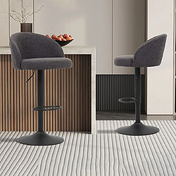 Mes Lot de 2 chaises de bar H63/84 cm en tissu bouclette gris foncé - ARJA 