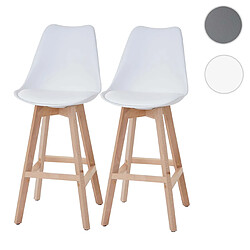 Mendler 2x tabouret de bar Malmö T501, design rétro ~ blanc, siège similicuir blanc, pieds clairs