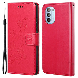 Etui en PU anti-rayures, motif papillons et fleurs avec support rouge pour votre Motorola Moto G31/G41