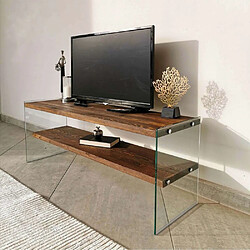 Hanah Home Meuble TV en pin et verre Stand.