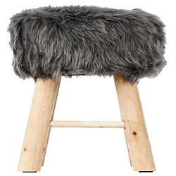 Tabouret en pin et polyester, imitation fourrure grise - Dim : L.30 x l.30 x H.42 cm -PEGANE-