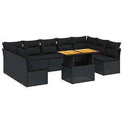 vidaXL Salon de jardin 10 pcs avec coussins noir résine tressée