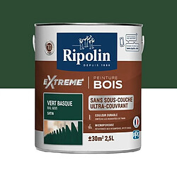 RIPOLIN Peinture pour pour Bois Interieur + Exterieur - Vert Basque Ral 6005 Satin, 2,5L