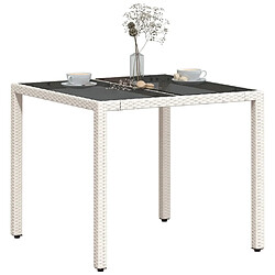 Avis vidaXL Table de jardin dessus en verre blanc 90x90x75cm résine tressée