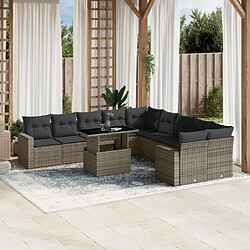 vidaXL Salon de jardin 11 pcs avec coussins gris résine tressée 