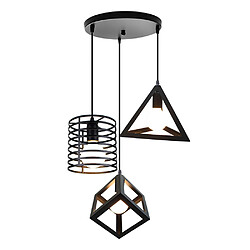 STOEX Suspension Luminaire Vintage Cage en Métal Fer, Lustre Industriel 3 Lampes STOEX Suspension Luminaire Vintage Cage en Métal Fer, Lustre Industriel 3 Lampes Corde Ajustable pour Salon Cuisine Chambre E27 Noir