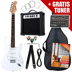 Rocktile ST Pack guitare électrique en blanc SET incl ampli, housse, accordeur, câble, sangle 