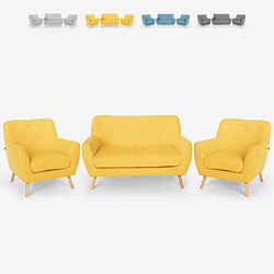 LE ROI DU RELAX Ensemble de salon 2 fauteuils canapé 2 places design bois et tissu Cleis | Couleur: Jaune