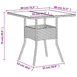 vidaXL Table de jardin dessus en verre blanc 80x80x75cm résine tressée pas cher