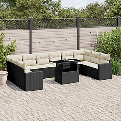 vidaXL Salon de jardin 11 pcs avec coussins noir résine tressée